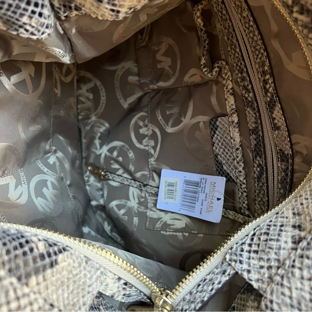 Michael Kors Ines Snake Print Leather Metal Chain Hobo Retail $498